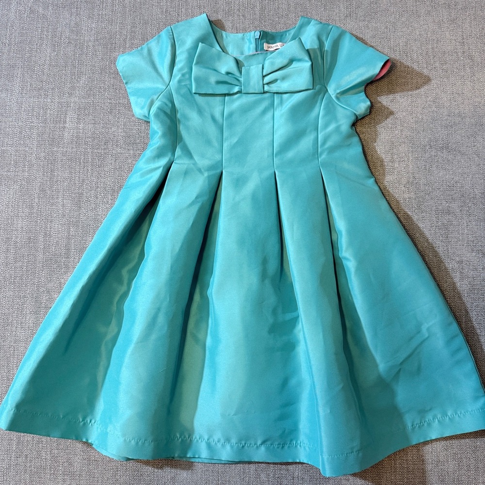 Girls' Turquoise Bow-Front Party Dress